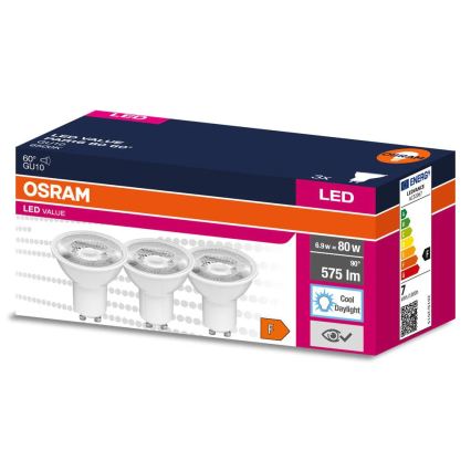 SZETT 3x LED reflektor izzó PAR16 GU10/6,9W/230V 6500K 60° - Osram