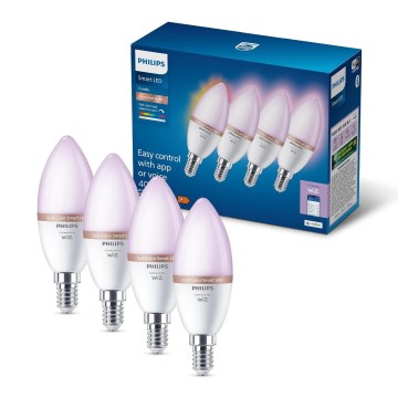 SZETT 4x dimmelhető RGB LED izzó Philips SMART C37 E14/4,9W/230V 2200-6500K