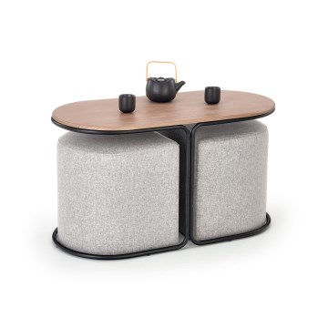 SZETT NILDO dohányzóasztal 90x45 cm + 2x puff barna/szürke