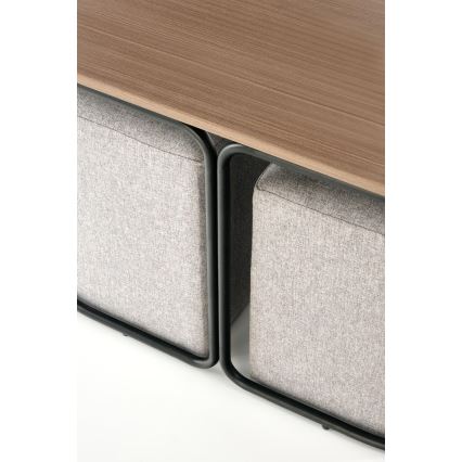 SZETT NILDO dohányzóasztal 90x45 cm + 2x puff barna/szürke