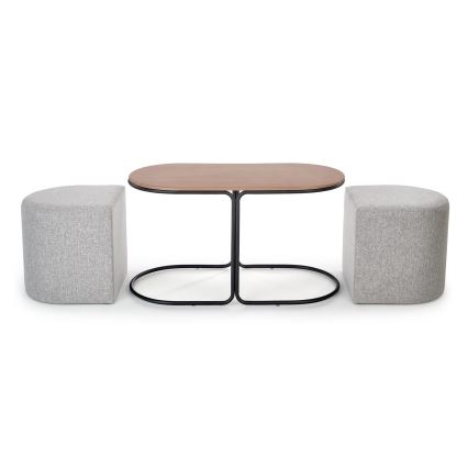 SZETT NILDO dohányzóasztal 90x45 cm + 2x puff barna/szürke