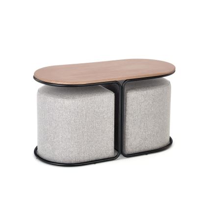 SZETT NILDO dohányzóasztal 90x45 cm + 2x puff barna/szürke