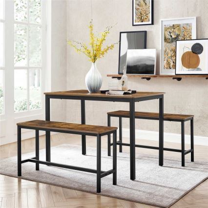 Szett TREVOR: bárasztal 110x70 cm + 2 db pad 97x30 cm, barna/fekete