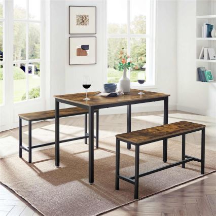 Szett TREVOR: bárasztal 110x70 cm + 2 db pad 97x30 cm, barna/fekete