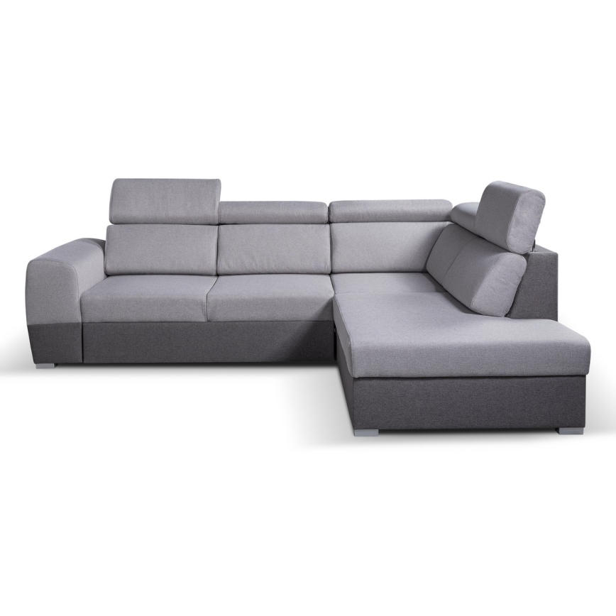 Szürke, jobbos, L-alakú, kihúzható sarokkanapé tárolóhellyel MATRIX