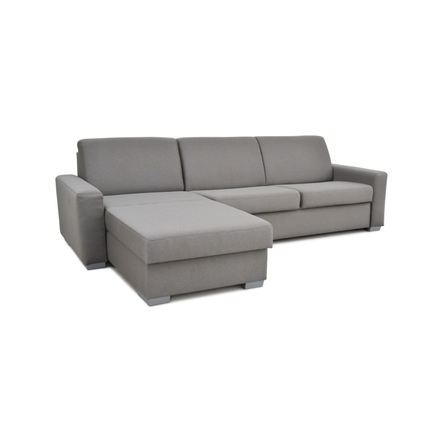 Ágyazható sarokkanapé mindennapi alváshoz, tárolóhellyel, balos kivitel, LEKA, szürke