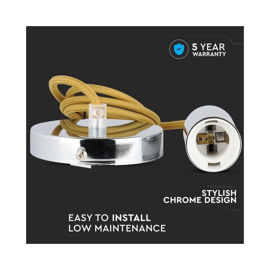 Tápkábel 1xE27/60W/230V barna/fényezett króm