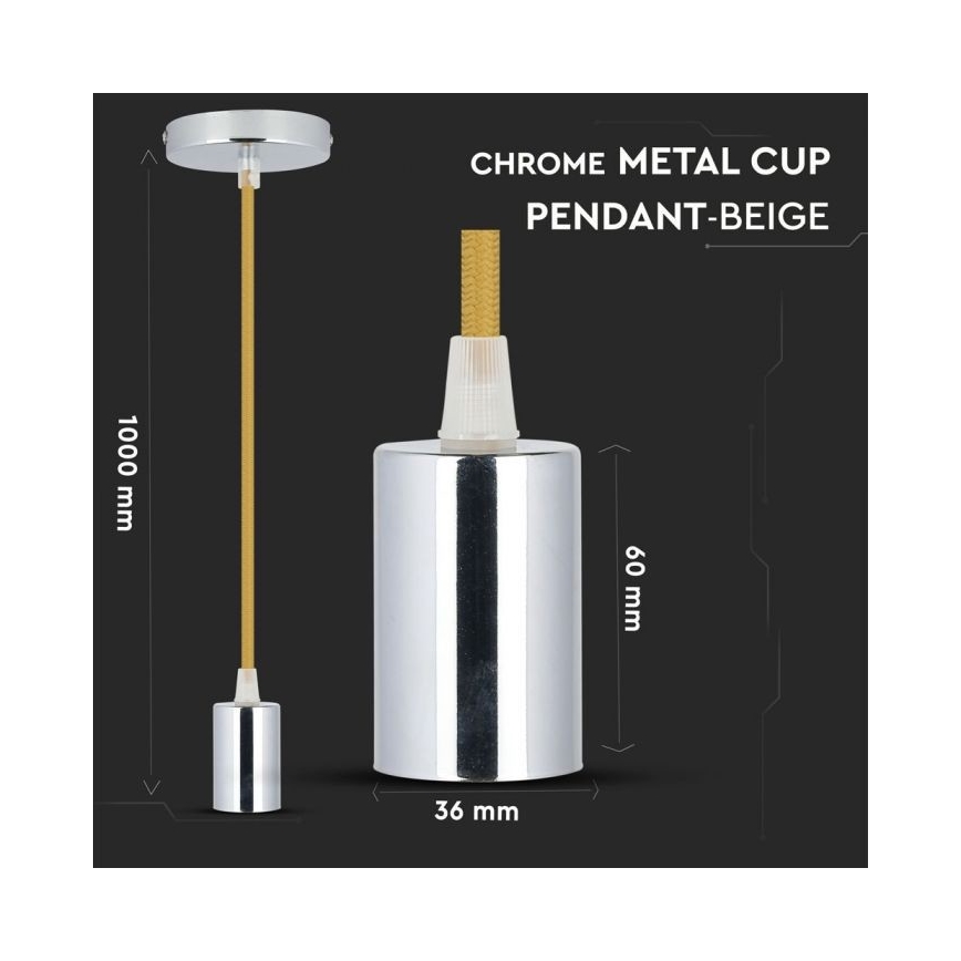 Tápkábel 1xE27/60W/230V barna/fényezett króm