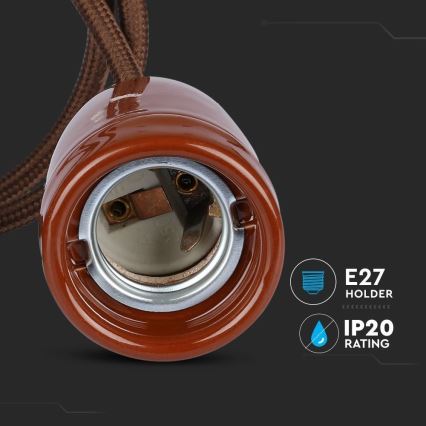Tápkábel 1xE27/60W/230V barna/porcelán