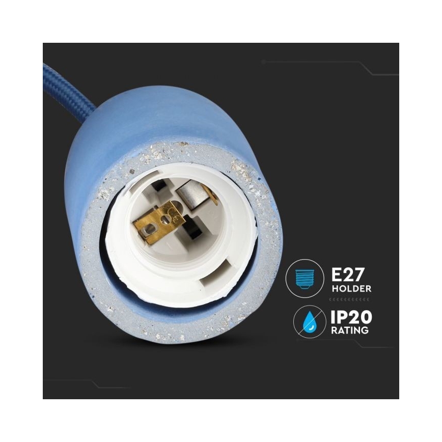 Tápkábel 1xE27/60W/230V beton/kék