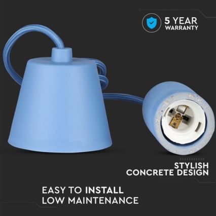 Tápkábel 1xE27/60W/230V beton/kék