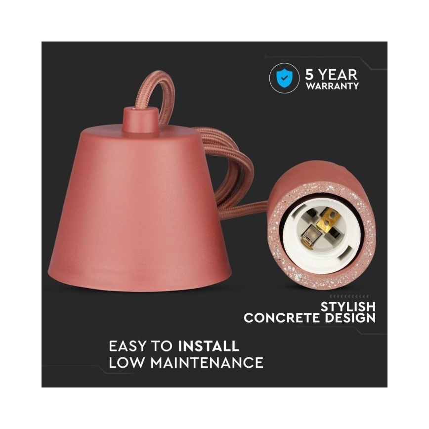 Tápkábel 1xE27/60W/230V beton/piros