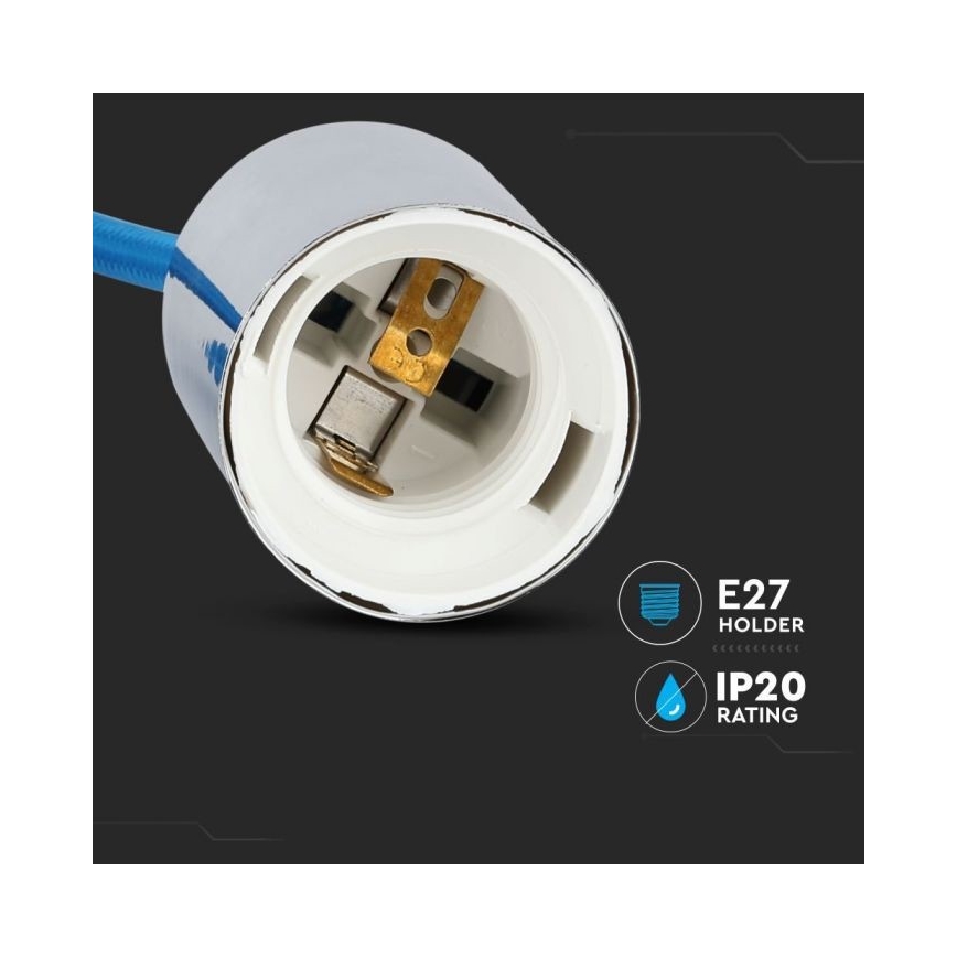 Tápkábel 1xE27/60W/230V kék/fényezett króm