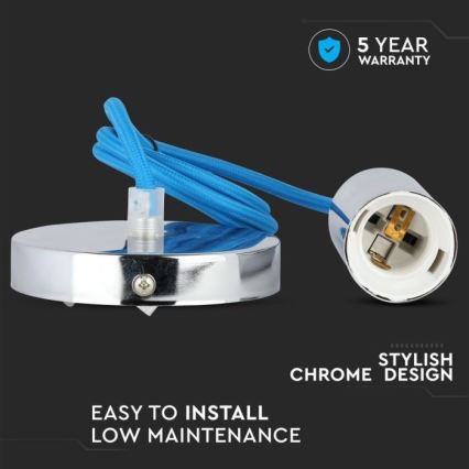Tápkábel 1xE27/60W/230V kék/fényezett króm