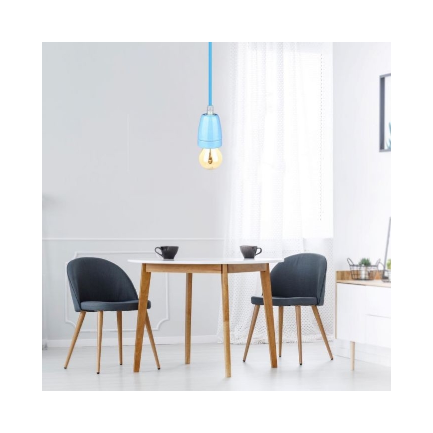 Tápkábel 1xE27/60W/230V kék/porcelán