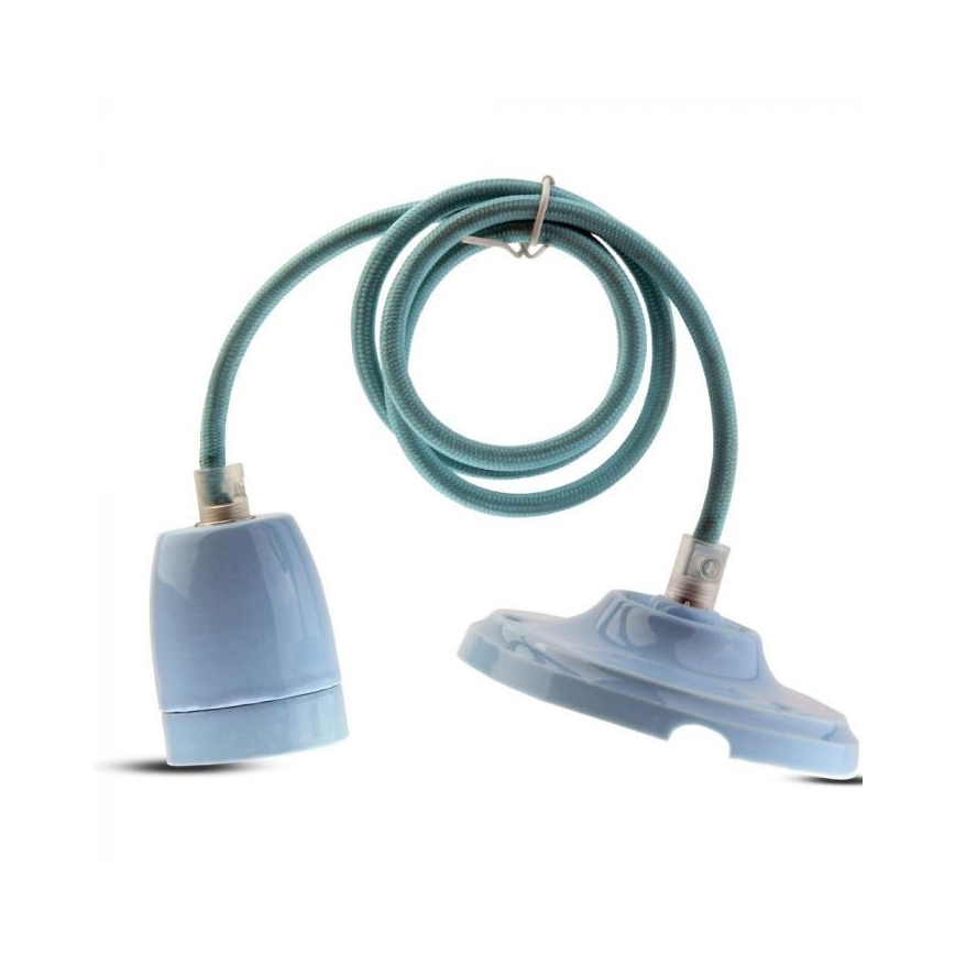 Tápkábel 1xE27/60W/230V kék/porcelán