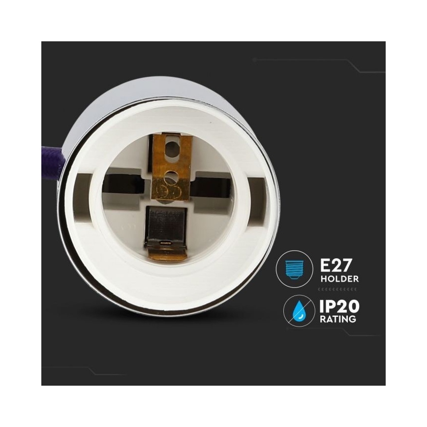 Tápkábel 1xE27/60W/230V lila/fényezett króm