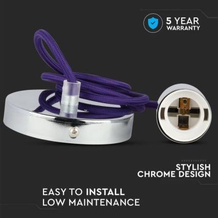 Tápkábel 1xE27/60W/230V lila/fényezett króm