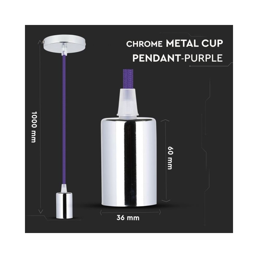 Tápkábel 1xE27/60W/230V lila/fényezett króm