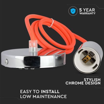 Tápkábel 1xE27/60W/230V narancs/fényezett króm