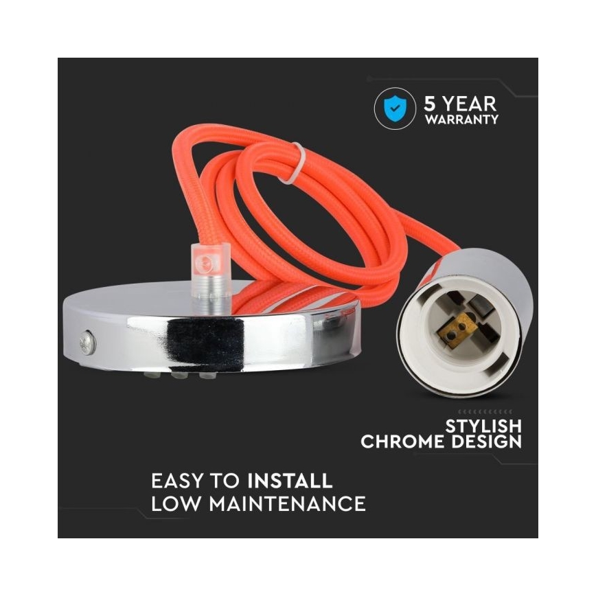 Tápkábel 1xE27/60W/230V narancs/fényezett króm