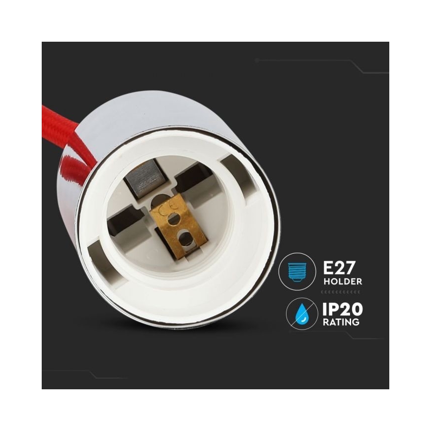 Tápkábel 1xE27/60W/230V piros/fényezett króm