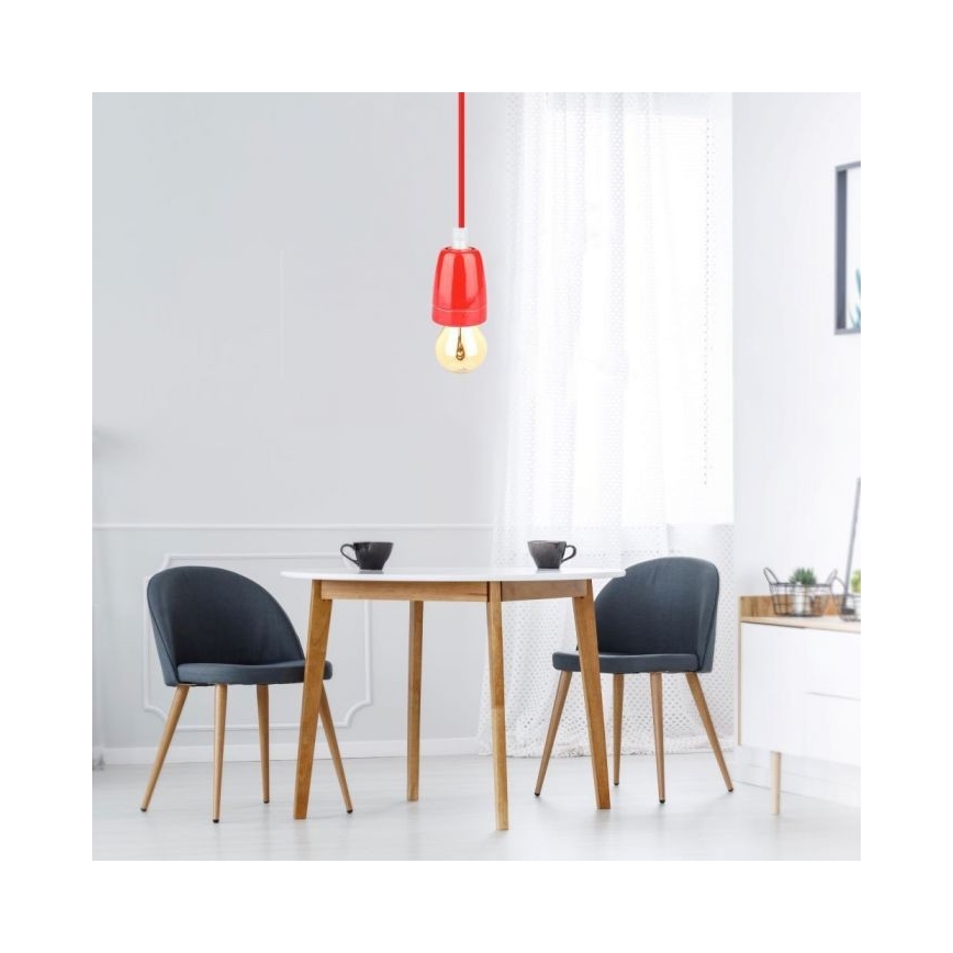 Tápkábel 1xE27/60W/230V piros/porcelán