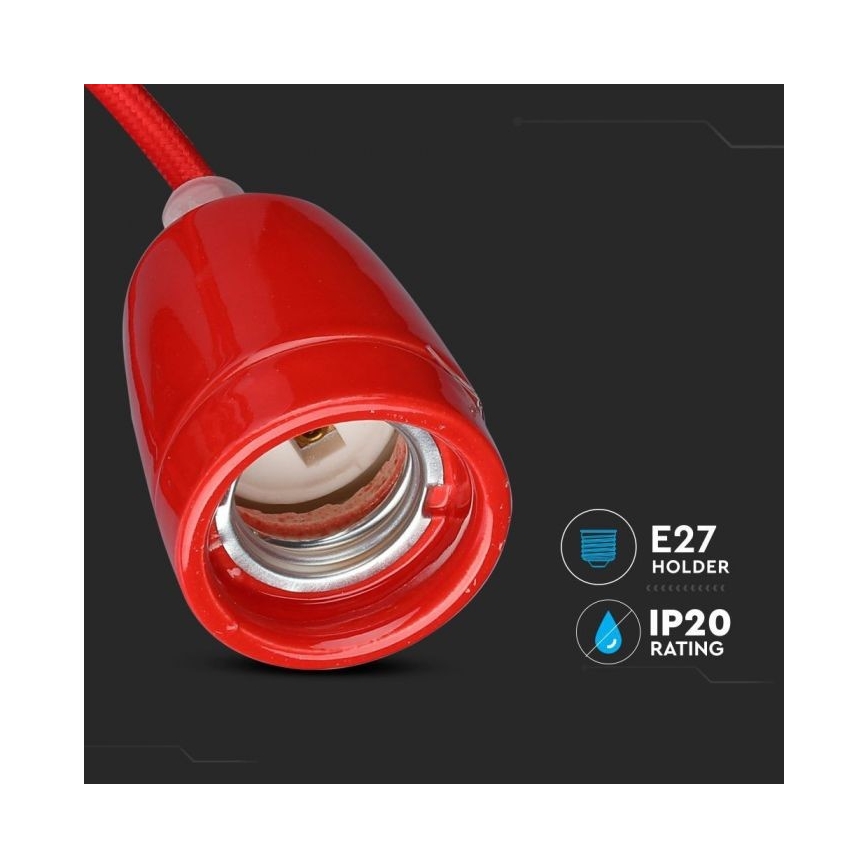 Tápkábel 1xE27/60W/230V piros/porcelán