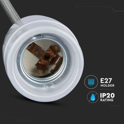 Tápkábel 1xE27/60W/230V szürke/porcelán