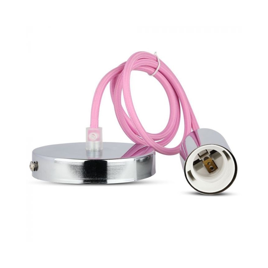 Tápkábel 1xE27/60W/230V világos rózsaszín/fényezett króm