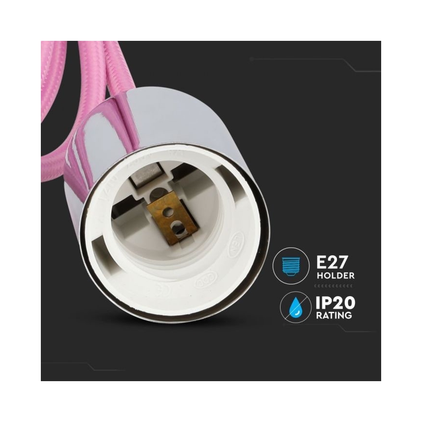 Tápkábel 1xE27/60W/230V világos rózsaszín/fényezett króm