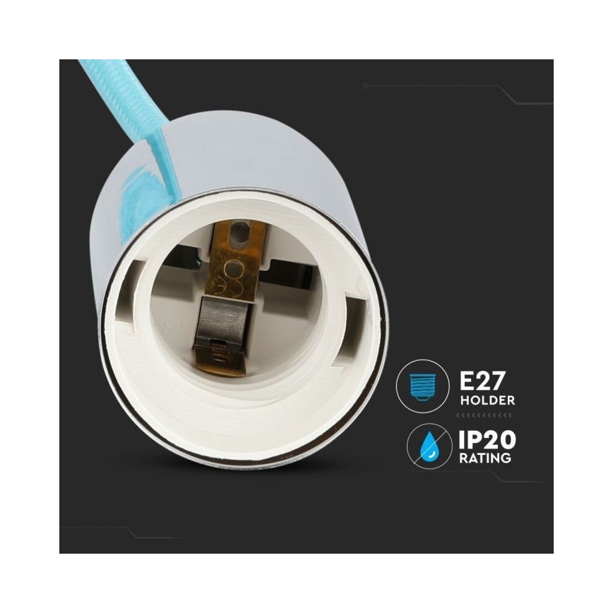 Tápkábel 1xE27/60W/230V világoskék/fényezett króm