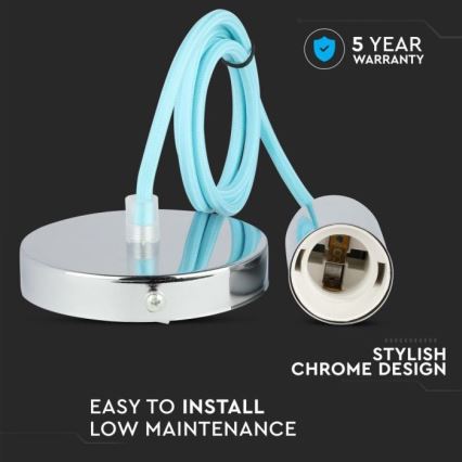 Tápkábel 1xE27/60W/230V világoskék/fényezett króm