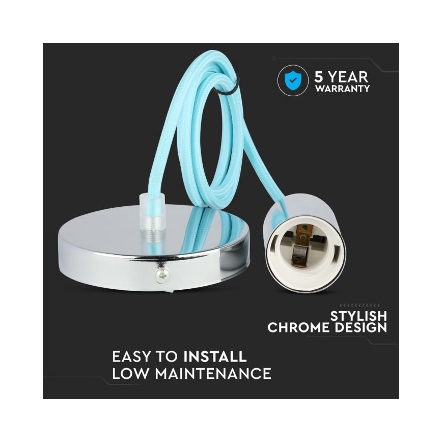 Tápkábel 1xE27/60W/230V világoskék/fényezett króm