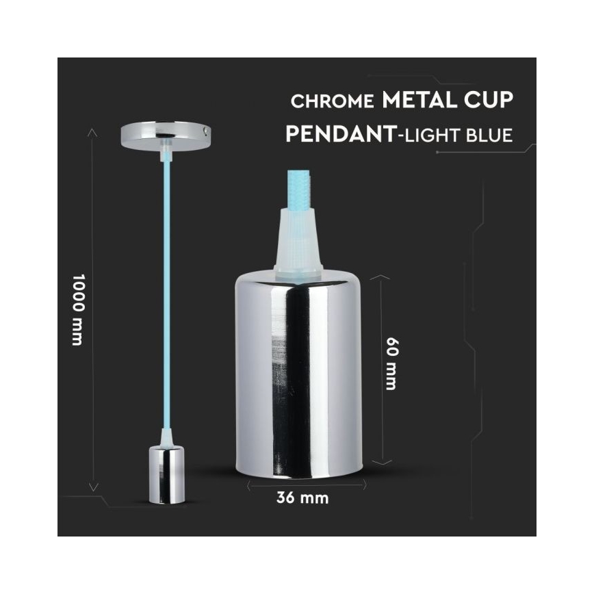 Tápkábel 1xE27/60W/230V világoskék/fényezett króm