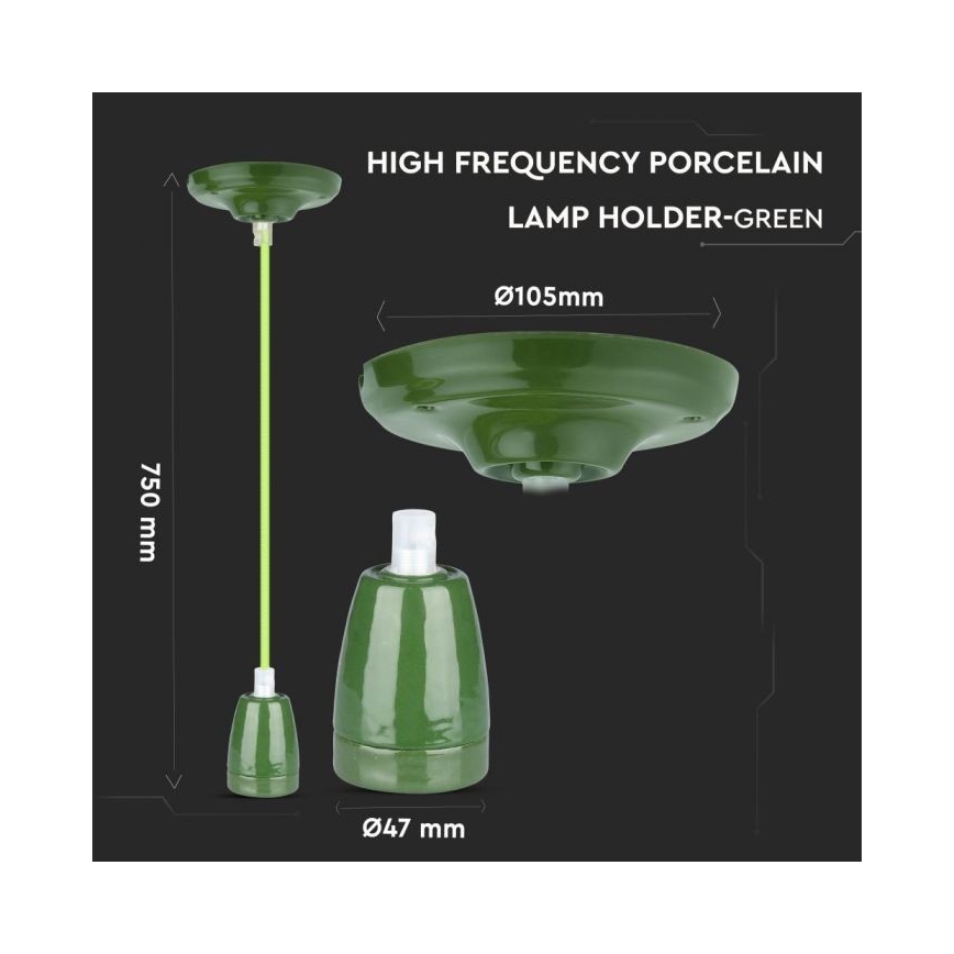 Tápkábel 1xE27/60W/230V zöld/porcelán