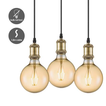 Tápkábel VINTAGE 3xE27/60W/230V réz