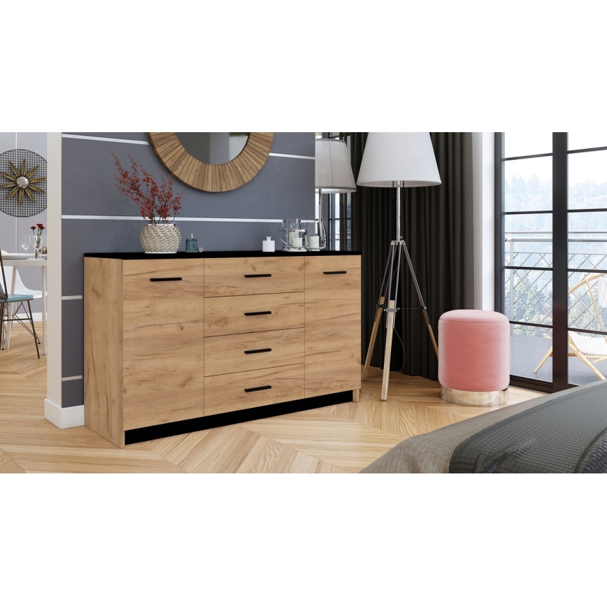 TAYLER komód tölgy craft/fekete