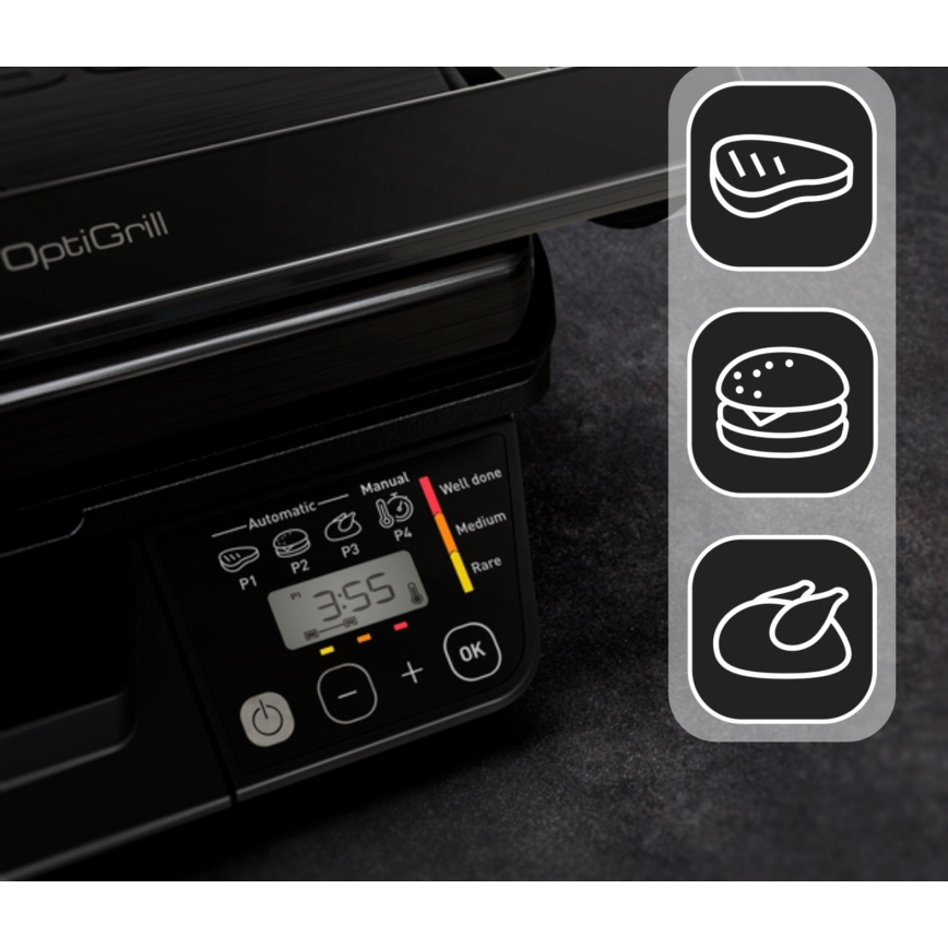 Tefal - Okos elektromos grill Tefal OPTIGRILL 2000W/230V