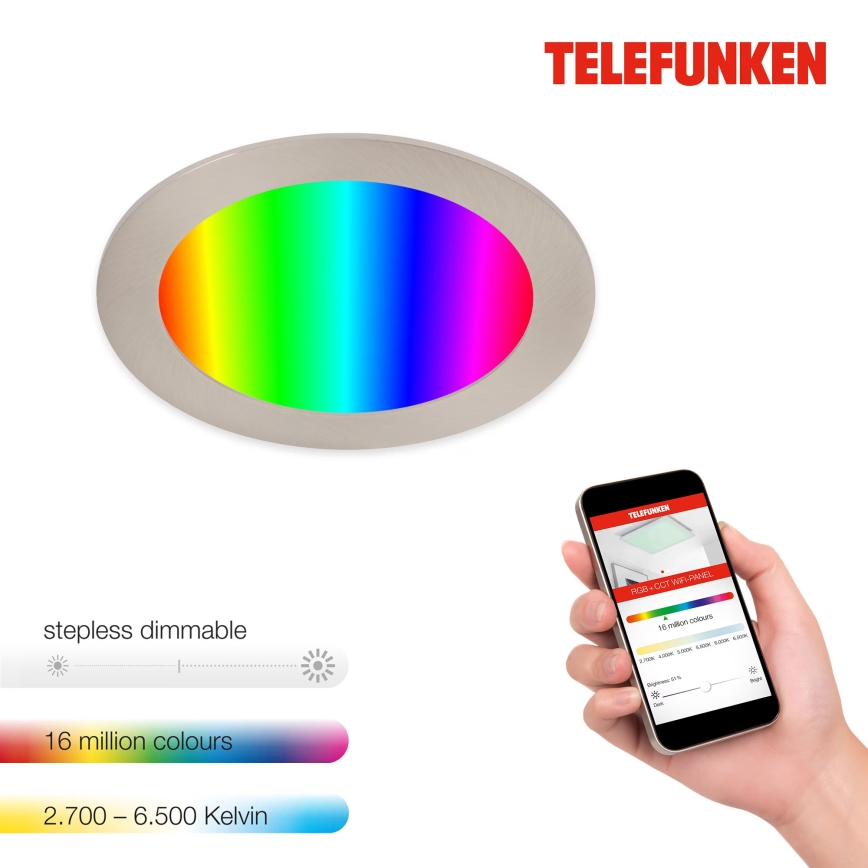 Telefunken 309402TF - LED RGBW Dimmelhető ürdőszobai fügesztett mennyezeti lámpa LED/12W/230V 2700-6500K IP23 Wi-Fi Tuya