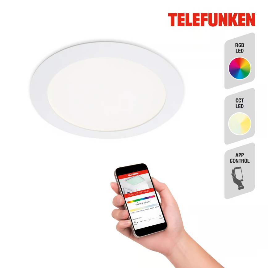 Telefunken 309406TF - LED RGBW, dimmelhető süllyesztett mennyezeti lámpatest FRAME LED/12W/230V 2700–6500K Wi‑Fi Tuya, fehér