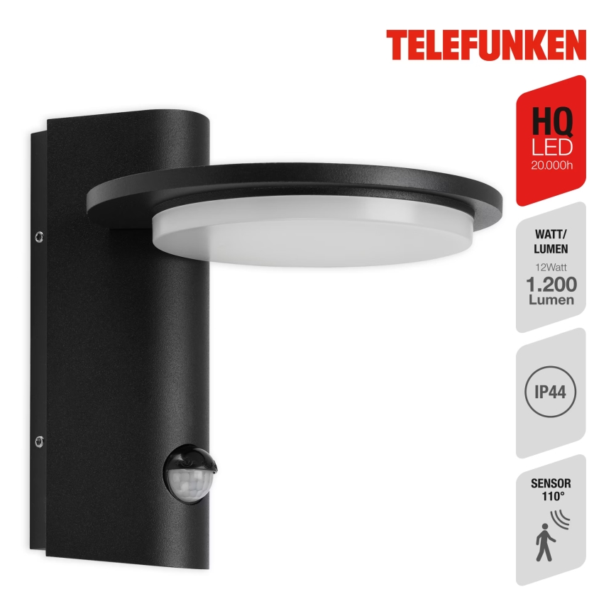 Telefunken 312505TF-LED Kültéri fali lámpa érzékelővel LED/10W/230V IP44 fekete