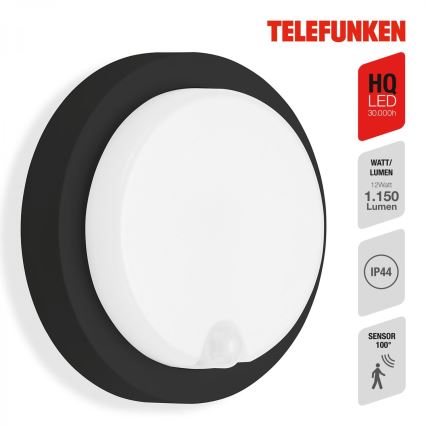 Telefunken 315305TF - LED Kültéri fali lámpa érzékelővel LED/12W/230V IP44 fekete