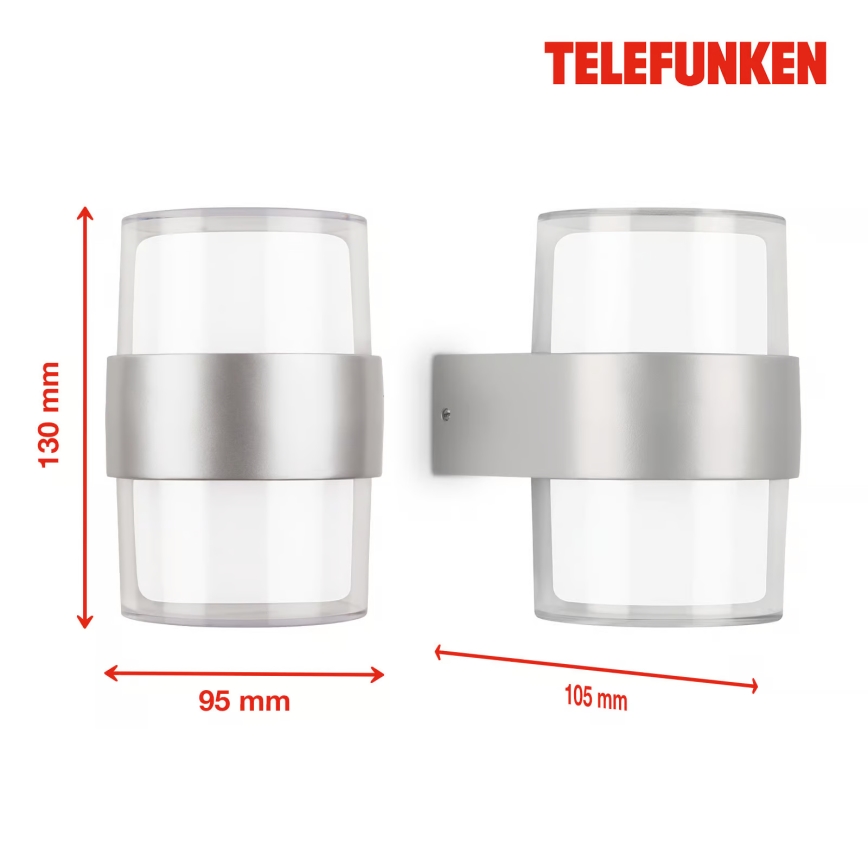 Telefunken 320404TF - LED kültéri falilámpa, 2×LED/8W/230V, IP44, matt króm