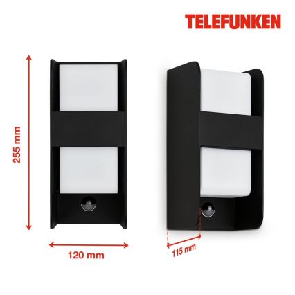 Telefunken 321105TF - Kültéri fali lámpa érzékelővel 1xE27/12W/230V IP44 fekete