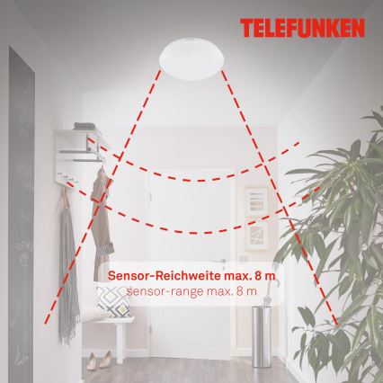 Telefunken 601206TF - LED Fürdőszobai mennyezeti lámpa érzékelővel LED/15W/230V IP44 átm. 28 cm