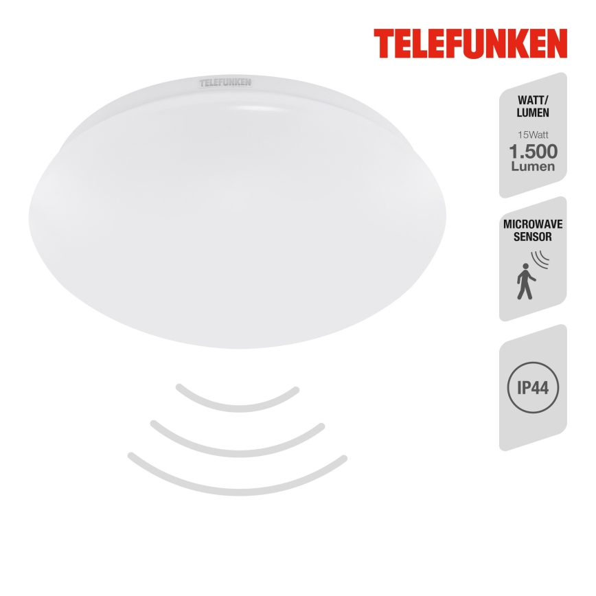 Telefunken 601206TF - LED Fürdőszobai mennyezeti lámpa érzékelővel LED/15W/230V IP44 átm. 28 cm