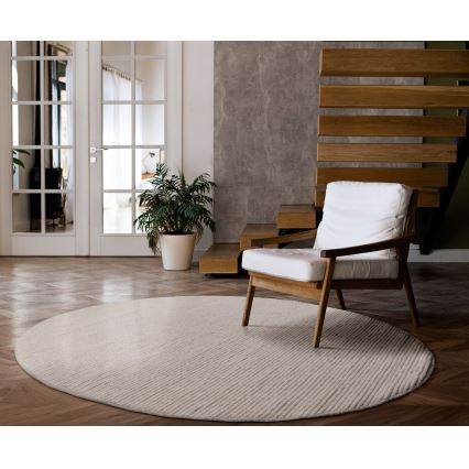 Természetes kerek szőnyeg FIR WOOL 160 cm 2600 g/m2 krémszínű
