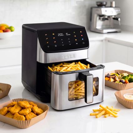 TESLA Electronics AirCook - 6,5 l forrólevegős fritőz 2100 W/230 V, matt króm/fekete