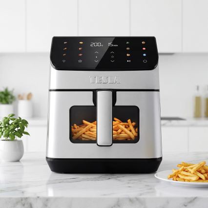 TESLA Electronics AirCook - 6,5 l forrólevegős fritőz 2100 W/230 V, matt króm/fekete